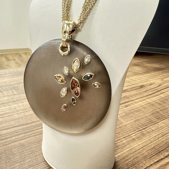 Alexis Bittar TaupeLucite 3.5” Disc Pendant Necklace...